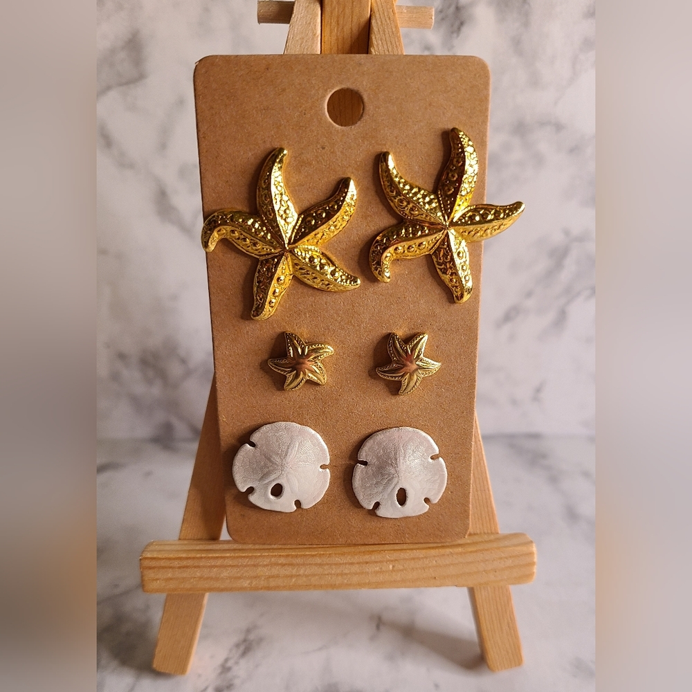 3 Pairs of Vintage Ocean Themed Stud Earrings. Perfect for Summer!